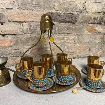Sale Photo Thumbnail #213: Beautiful tray with with saucers, 7 intact cups, a delicate spoon and pouring vessel