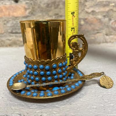 Sale Photo Thumbnail #216: Beautiful tray with with saucers, 7 intact cups, a delicate spoon and pouring vessel