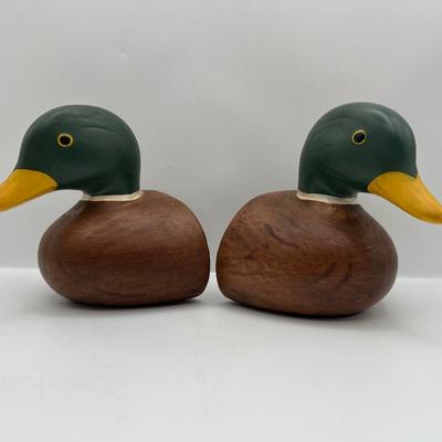 Solid Wood Painted Mallard Bookends