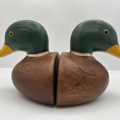 Solid Wood Painted Mallard Bookends