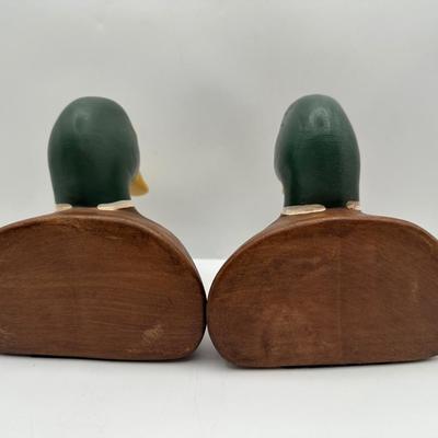 Solid Wood Painted Mallard Bookends