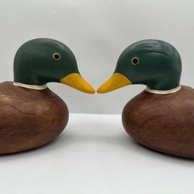 Solid Wood Painted Mallard Bookends