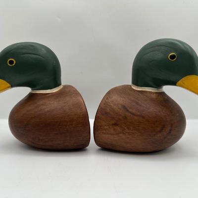 Solid Wood Painted Mallard Bookends