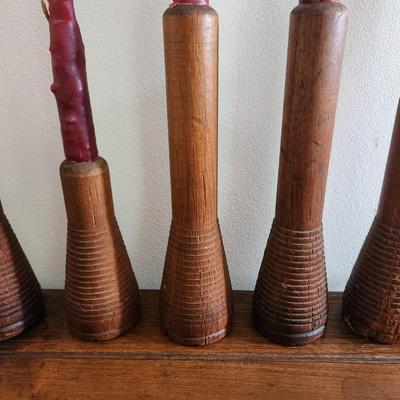 Vintage Spool Candle Holders & Serving Tray
