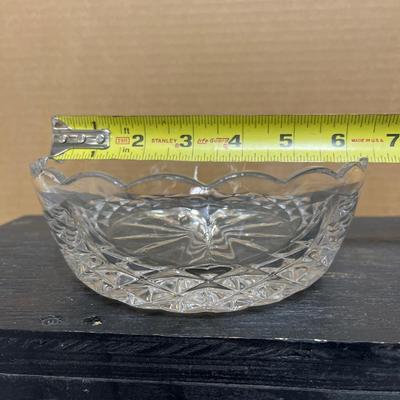 Sale Photo Thumbnail #261: Stunning flower basket console bowl, Near cut bowl, Princess House vegetable bowl, and Pilgrim cranberry optic creamer