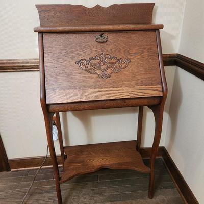 Vintage Oak Drop Front Secretary Desk
