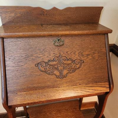 Vintage Oak Drop Front Secretary Desk