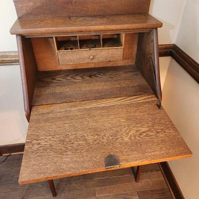 Vintage Oak Drop Front Secretary Desk