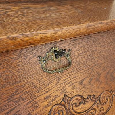 Vintage Oak Drop Front Secretary Desk