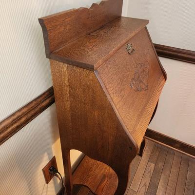Vintage Oak Drop Front Secretary Desk