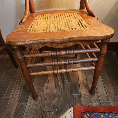 Vintage Pressed Back Oak Chair with Cane Seat