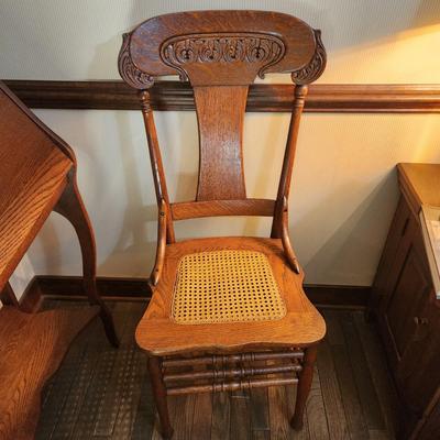 Vintage Pressed Back Oak Chair with Cane Seat