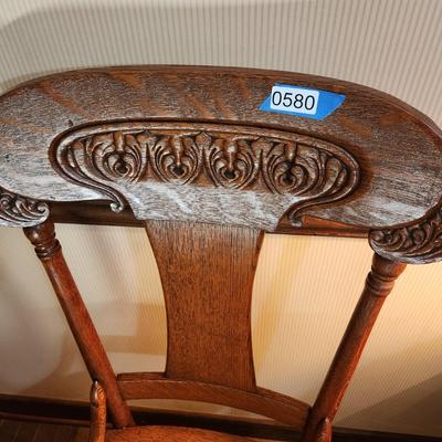 Vintage Pressed Back Oak Chair with Cane Seat