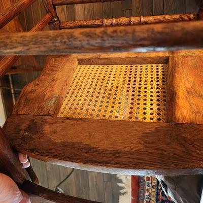 Vintage Pressed Back Oak Chair with Cane Seat