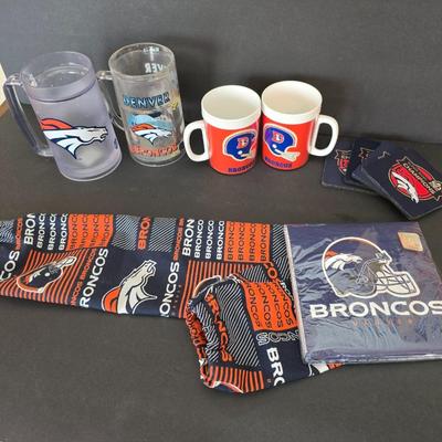 Denver Broncos Drinkware & Fan Gear Lot – Mugs, Glasses, Coasters & More