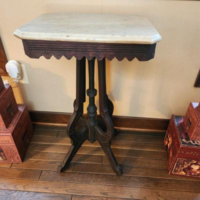 Victorian Walnut with Marble Top Side table 18x12x29
