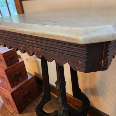 Victorian Walnut with Marble Top Side table 18x12x29