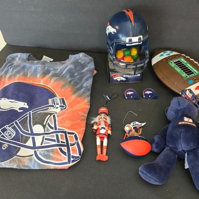 Denver Broncos Collectible Fan Lot – Vintage Tee, Toys, Ornaments, Vintage Power Pigskin football game & More