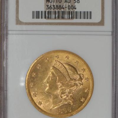 Sale Photo Thumbnail #4: 1866-S Gold Liberty Head $20 Motto NGC AU58. Rarity.