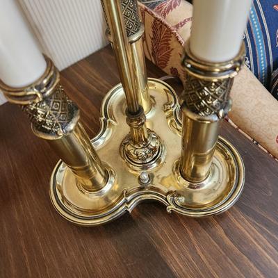 Pair of Brass Stiffel Table Lamps 3 Lights Adjustable Shade Height