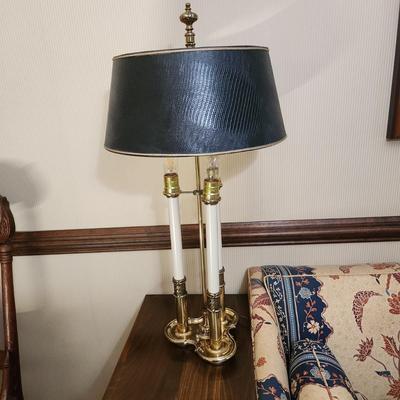Pair of Brass Stiffel Table Lamps 3 Lights Adjustable Shade Height
