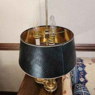 Pair of Brass Stiffel Table Lamps 3 Lights Adjustable Shade Height