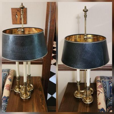Pair of Brass Stiffel Table Lamps 3 Lights Adjustable Shade Height
