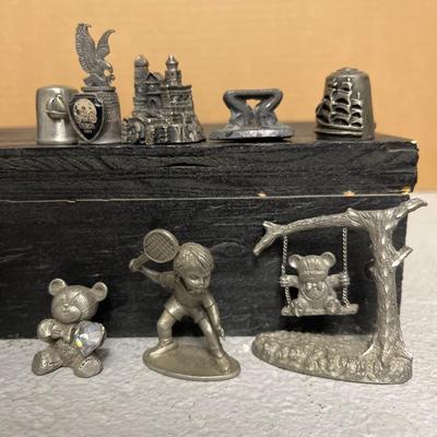 Sale Photo Thumbnail #289: Commemorative thimbles, including Medora, and many other small pewter figures