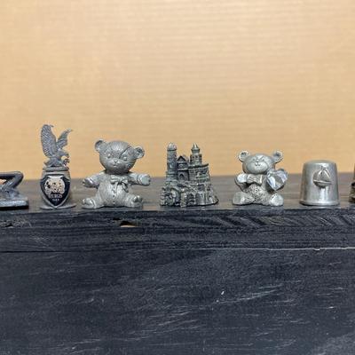 Sale Photo Thumbnail #292: Commemorative thimbles, including Medora, and many other small pewter figures