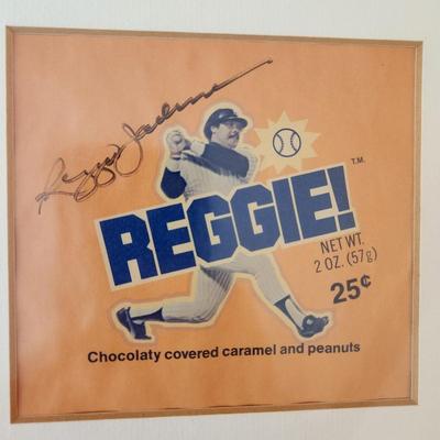 Framed Reggie Candy Wrapper signed by Reggie Jackson