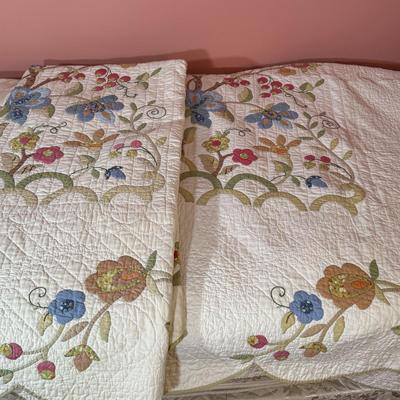 LOT 41X: 2 Handmade Bedspreads, Vintage Floral Hand Appliqued Quilts
