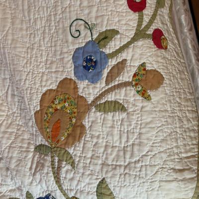 LOT 41X: 2 Handmade Bedspreads, Vintage Floral Hand Appliqued Quilts