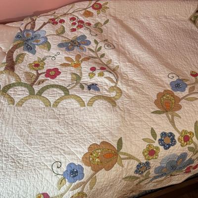 LOT 41X: 2 Handmade Bedspreads, Vintage Floral Hand Appliqued Quilts