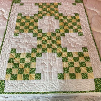LOT 43X: 3 Vintage Hand-Crafted Quilts. Double Irish Chain Pattern, Repeating Star Pattern Against Dark Plaid Background & Stars...
