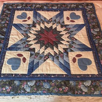 LOT 43X: 3 Vintage Hand-Crafted Quilts. Double Irish Chain Pattern, Repeating Star Pattern Against Dark Plaid Background & Stars...