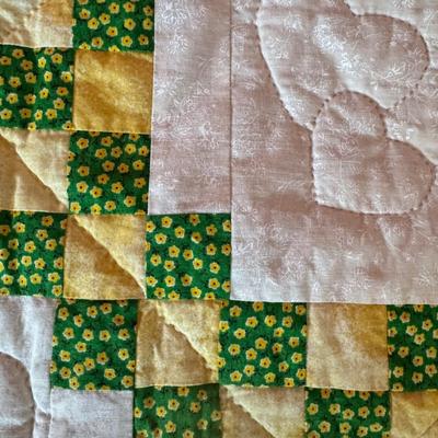LOT 43X: 3 Vintage Hand-Crafted Quilts. Double Irish Chain Pattern, Repeating Star Pattern Against Dark Plaid Background & Stars...
