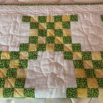 LOT 43X: 3 Vintage Hand-Crafted Quilts. Double Irish Chain Pattern, Repeating Star Pattern Against Dark Plaid Background & Stars...