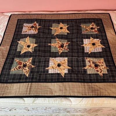LOT 43X: 3 Vintage Hand-Crafted Quilts. Double Irish Chain Pattern, Repeating Star Pattern Against Dark Plaid Background & Stars...