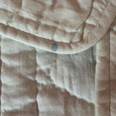 LOT 44X: Vintage Handcrafted Bed Quilt With Embroidered Pink Flowers & Green Leaves On White Background