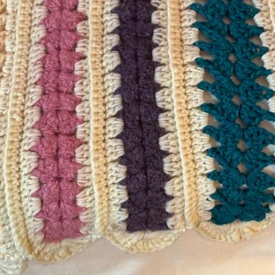 LOT 47X: Crocheted/Knitted Afghan Throws and Baby Bonnets and Sweater