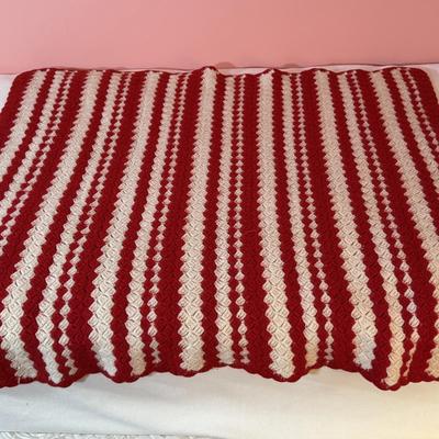 LOT 47X: Crocheted/Knitted Afghan Throws and Baby Bonnets and Sweater