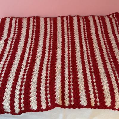 LOT 47X: Crocheted/Knitted Afghan Throws and Baby Bonnets and Sweater