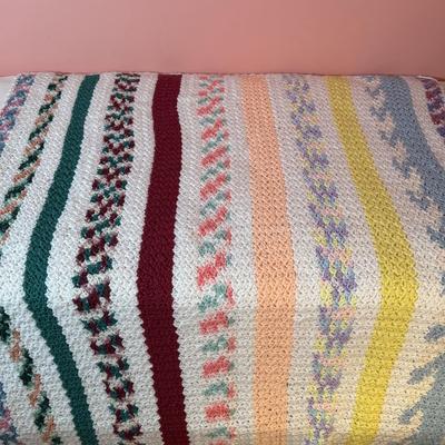 LOT 47X: Crocheted/Knitted Afghan Throws and Baby Bonnets and Sweater