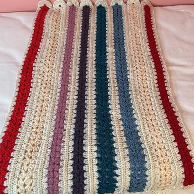 LOT 47X: Crocheted/Knitted Afghan Throws and Baby Bonnets and Sweater