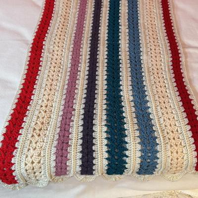 LOT 47X: Crocheted/Knitted Afghan Throws and Baby Bonnets and Sweater