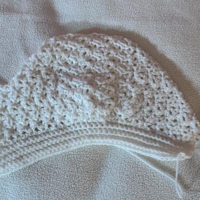 LOT 47X: Crocheted/Knitted Afghan Throws and Baby Bonnets and Sweater