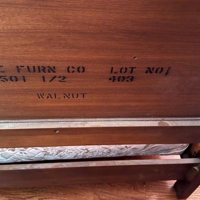 LOT 52X: Vintage White Furniture Co Walnut Twin Sized Wooden Bed Frame with Headboard and Footboard.
