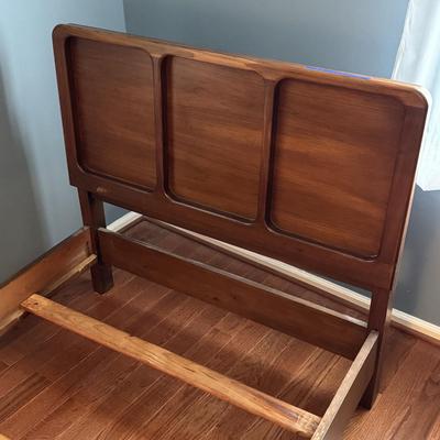 LOT 57Y: Vintage White Furniture Co Walnut Twin Sized Wooden Bed Frame with Headboard and Footboard