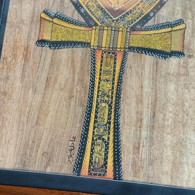 LOT 62L: Framed Glittery Hieroglyph Egyptian Revival Artwork
