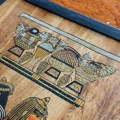 LOT 62L: Framed Glittery Hieroglyph Egyptian Revival Artwork